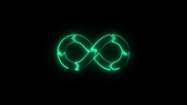 Glowing neon devops icon isolated on black background. HD Video motion graphic animation.