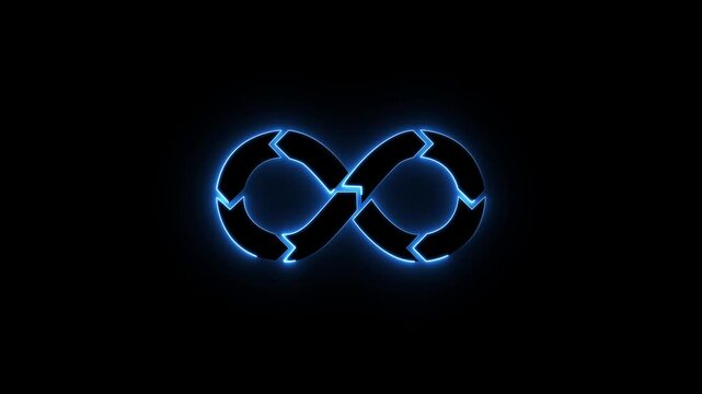 Glowing neon devops icon isolated on black background. HD Video motion graphic animation.