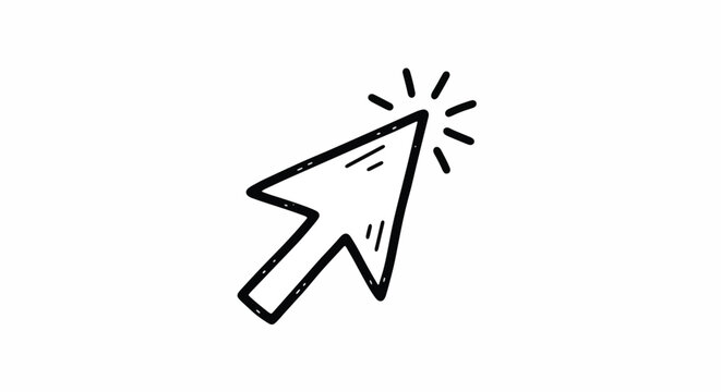 Black and white computer mouse cursor icon with sunburst effect