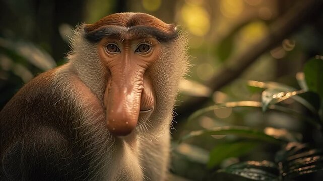Closeup of a Proboscis Monkey in its Natural Habitat.