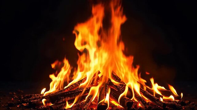 Burning wood logs in a fire