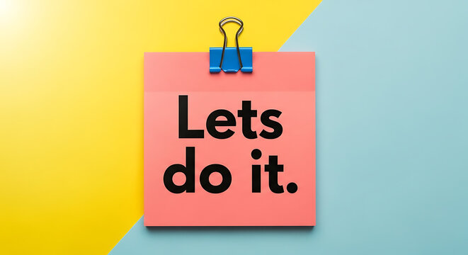 Motivational sticky note with 'Lets do it' text on colorful background