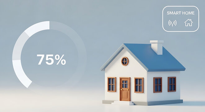 Smart home energy efficiency concept with house and progress meter