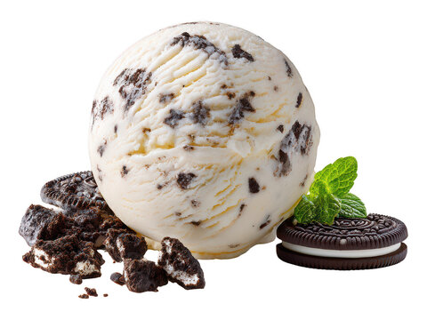 Cookies and Cream Ice Cream Scoop with Mint Garnish