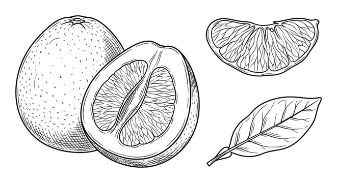 Set of grapefruit sketch on transparent background. engraving style vector illustration for your design