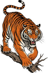 Obraz premium Powerful Bengal tiger illustration with bold orange black stripes.