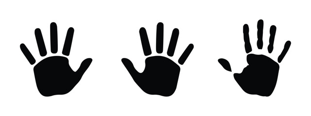 Fototapeta premium Set of handprint silhouettes in different shapes. Human hand icons isolated on transparent background.