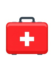 Obraz premium Cartoon illustration of a red first aid kit with a white cross