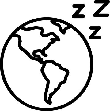 A black and white drawing of the earth sleeping with z's over the americas region