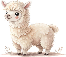 Fototapeta premium Hand-Painted Alpaca Watercolor, Adorable Llama Alpaca Art, Isolated Vector Clipart