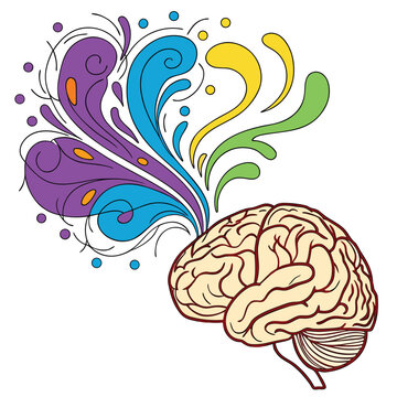 Colorful brain with vibrant abstract swirls representing creativity and cognitive function in human mind