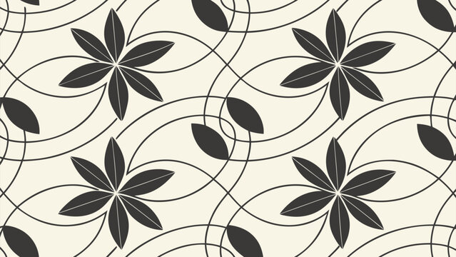 Intricate repeating floral motifs with symmetrical swirling patterns in a harmonious geometric arrangement