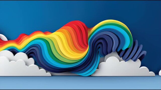 Colorful layered paper art resembling a stylized rainbow wave or mountain range