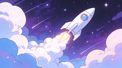 Fototapeta premium Rocket Launching Through Starry Clouds in Space