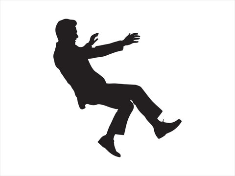 A silhouette of a businessman falling backwards with his arms outstretched against white background Vector, illustration