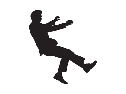 A silhouette of a businessman falling backwards with his arms outstretched against white background Vector, illustration