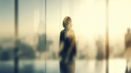 Fototapeta premium Contemplative Figure Reflecting Cityscape