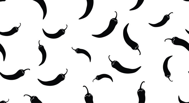 Black Chili Peppers Falling on White Background