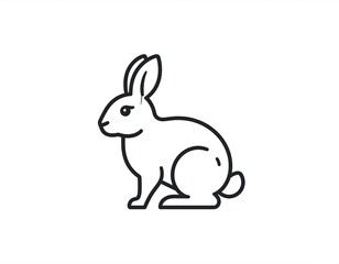 Obraz premium Black outline illustration of a seated rabbit facing left on a white background