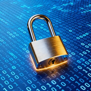 Digital Security Concept with Lock on Binary Code Background
