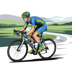 Fototapeta premium A cyclist in motion, riding a bike along a winding road