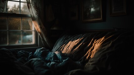Fototapeta premium Cozy Bedroom Interior, Warm Light, Morning