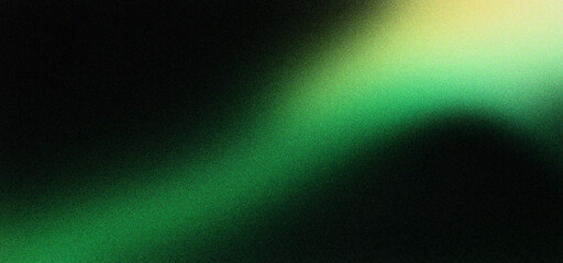 Obraz premium Abstract green aurora light background with grainy texture, ethereal glowing wave on dark backdrop, atmospheric neon gradient blur for cinematic overlay and modern design