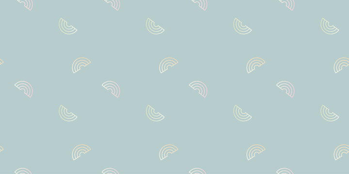 Minimal seamless pattern of small half rainbow shapes scattered across a soft blue background.