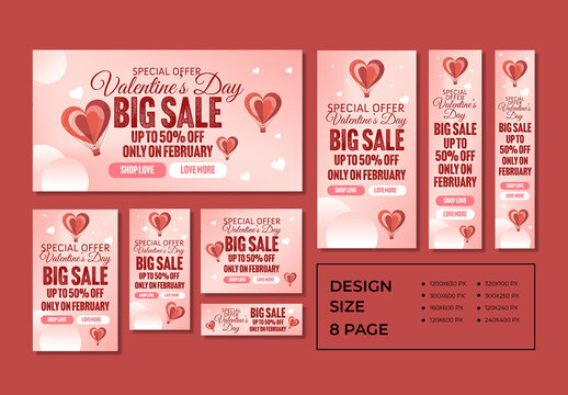 Valentine's Day Special Offer Big Sale Web Banner Template Set
