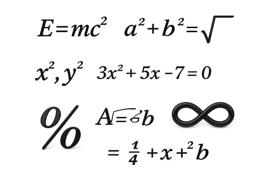 Mathematical Symbols and Equations Collection Isolated on White Background Ultra High Resolution