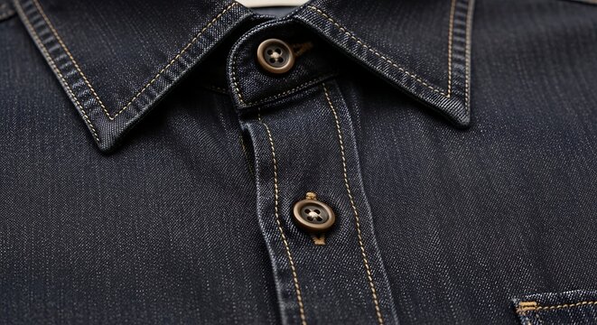 Dark denim shirt collar and buttons.
