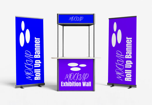 Exhibition Stand with Roll Up Banners and Booth Mockup