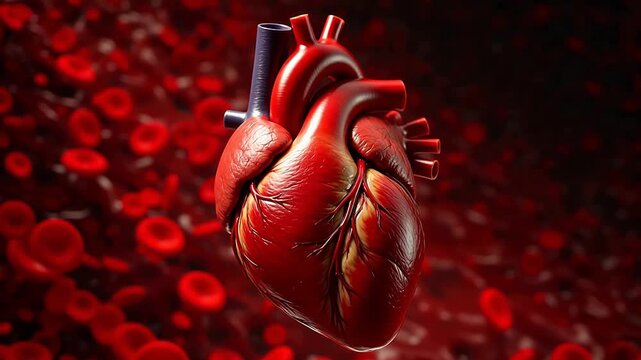 Human heart with blood cells