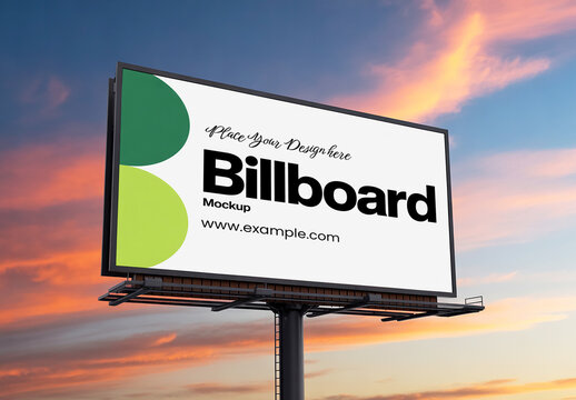 Outdoor Billboard Mockup in Sunset Sky Background for Advertising and Branding