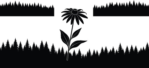 Black Silhouette Palm Tree Growing Among Forest Trees on White Background © yasirlatif