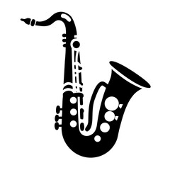 Fototapeta na wymiar saxophone silhouette icon illustration for music jazz instrument and live performance design