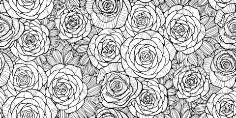 Fototapeta premium Intricate black and white floral pattern featuring numerous roses