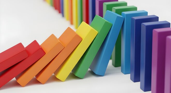 Colorful domino blocks representing domino effect concept.
