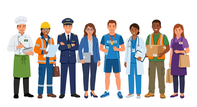 Diverse group of people representing various professions and occupations