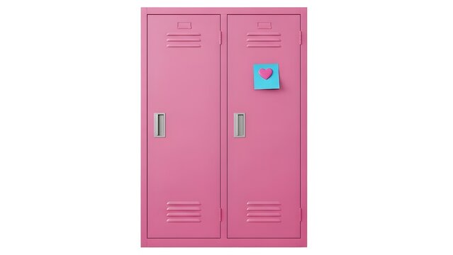 A pink school locker with a heart note on transparent background