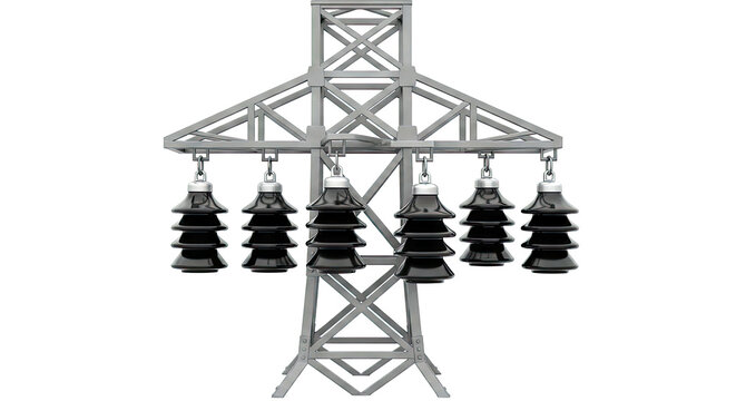 High-voltage electrical insulator string on power line tower
