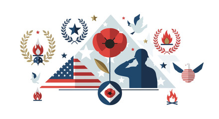 Fototapeta premium A patriotic illustration features a saluting soldier and various symbols
