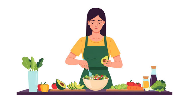 Young woman preparing a fresh healthy salad in the kitchen.