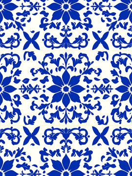 delft blue dutch seamless pattern floral blue seamless pattern vintage dutch tile decor ai generative