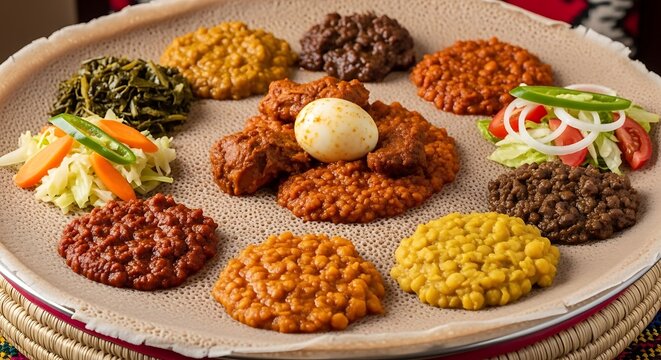 Ethiopian injera plate with stews.
