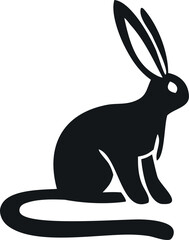 Obraz premium Black and White Rabbit Icon, Minimal Animal Outline Vector