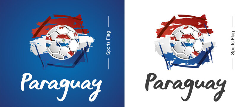 Abstract Paraguay national flag ribbon soccer ball sport icon label banner handwritten typography lettering