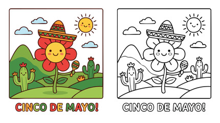 Fototapeta premium Cinco De Mayo Celebration Coloring Page with Mexican Festival Elements