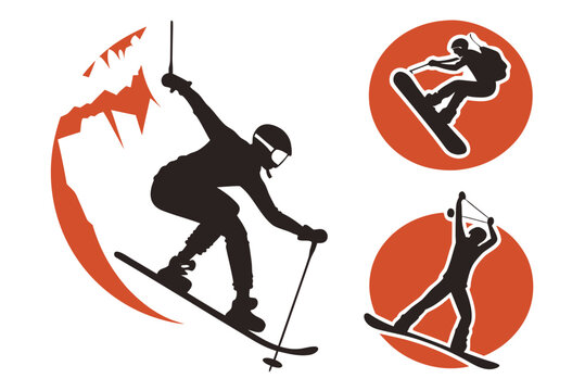 Skier performing various stunts and tricks on snow