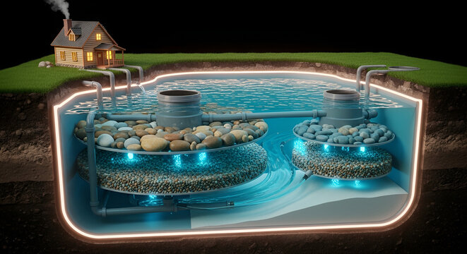 Cross Section of a Modern Home Septic Tank Filtration System